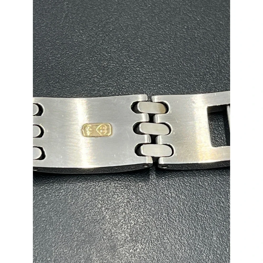 Designer Signed Stainless Steel and‎ 14K Yellow Gold Accents Bracelet